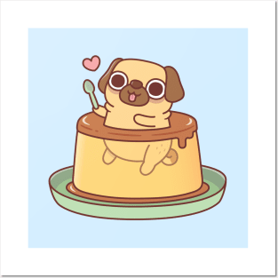 Cute Pug In Custard Pudding Funny Posters and Art